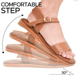NEW PIORRI Handmade In Pakistan Leather Ankle Wrap Flat Sandals tan 825 2j7